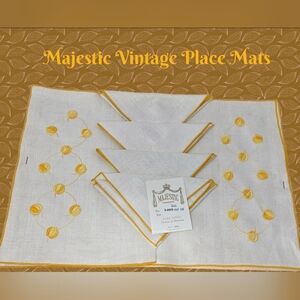 Majestic Vintage Napkins & Place Mats - White and Embrodered Yellow Fruit